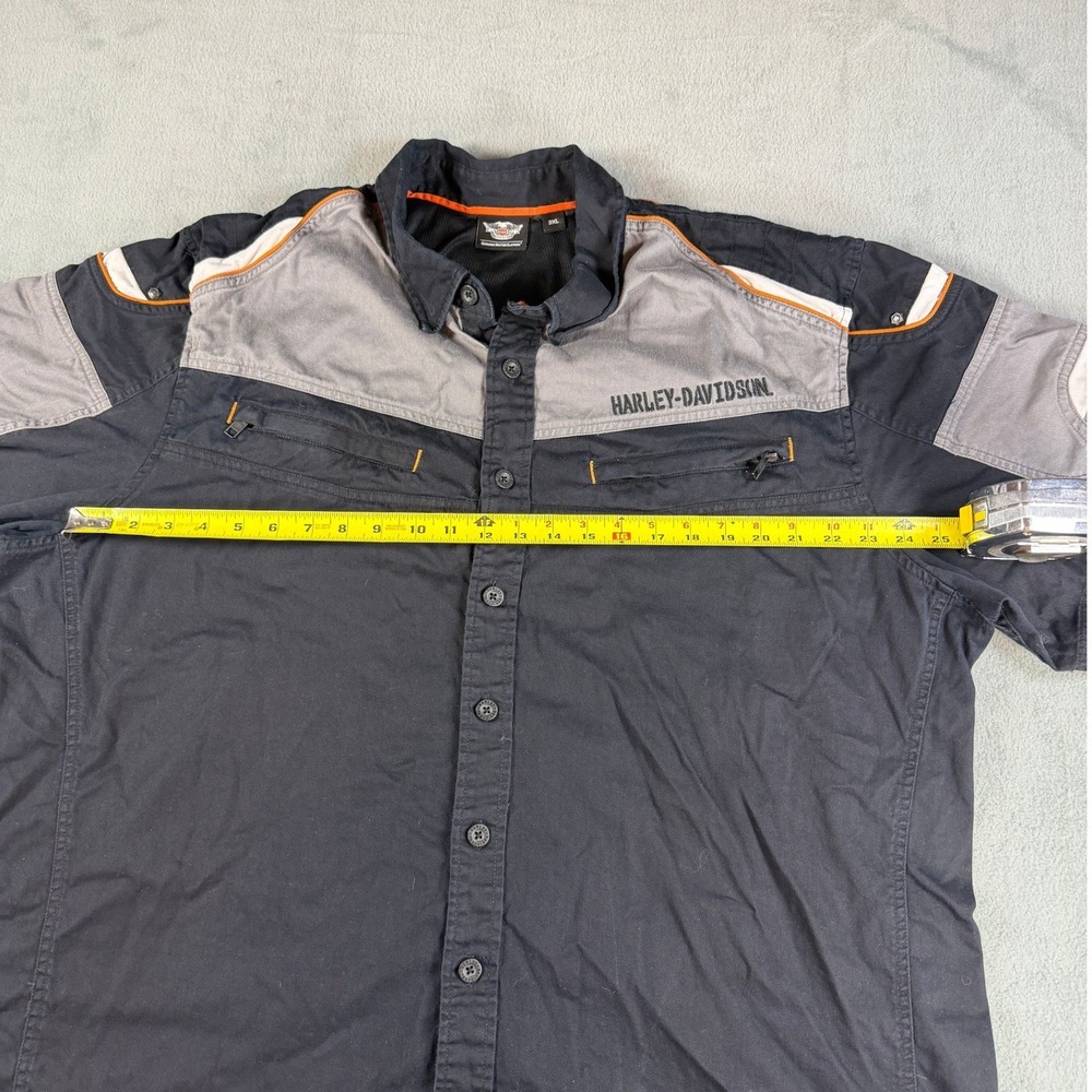 Harley-Davidson Mens 3XL Colorblock Button Up Garage Shirt Black Grey Orange - Picture 12 of 13